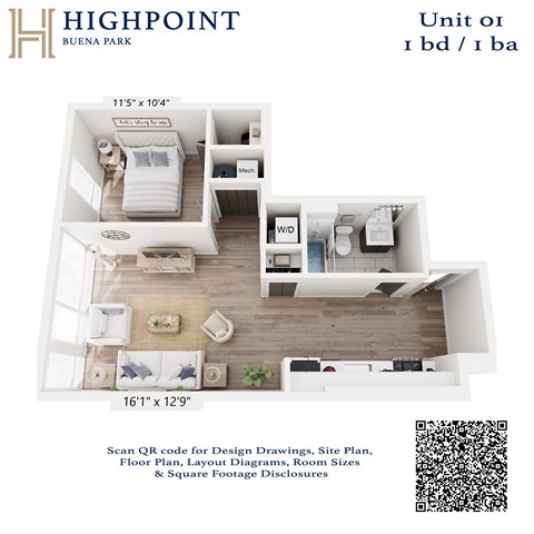 A floor plan for a Highpoint Buena Park unit or bed/ba